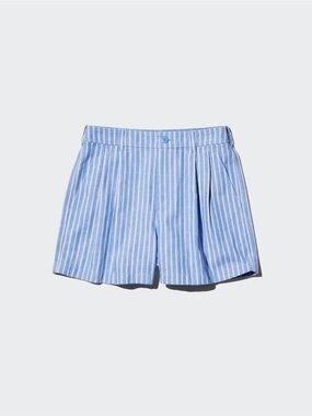 Women's Blue & White Striped Linen Cotton Shorts